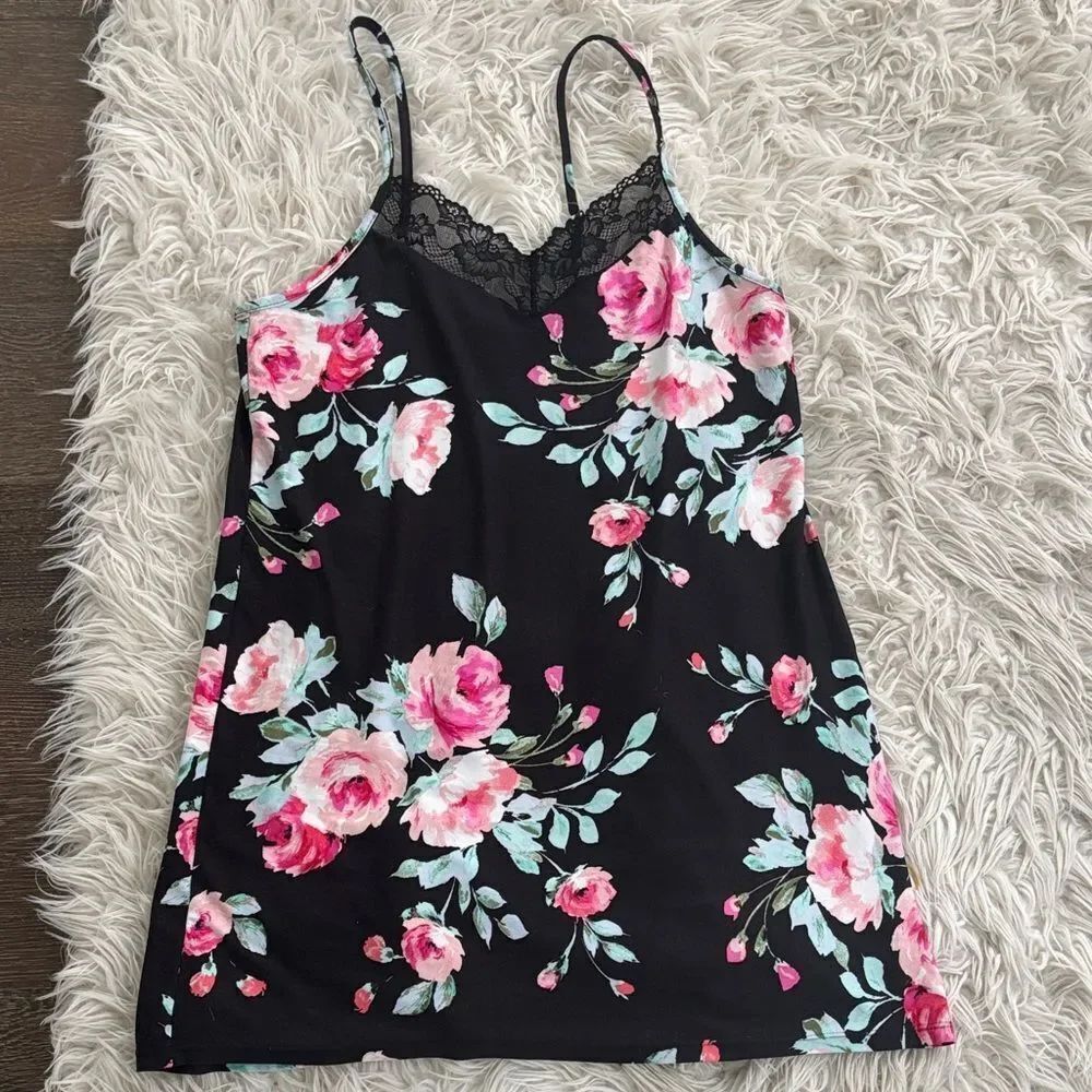 Floral Slip Dress nightgown Sz S with Lace Trim